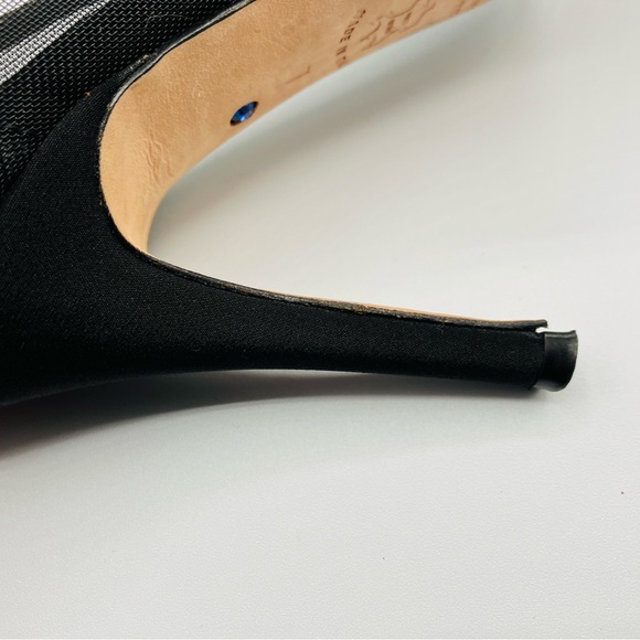 Something Bleu Black Mesh Gold Yellow Ball Pump Heels Peep Toe Italy Size 7 - Picture 13 of 16